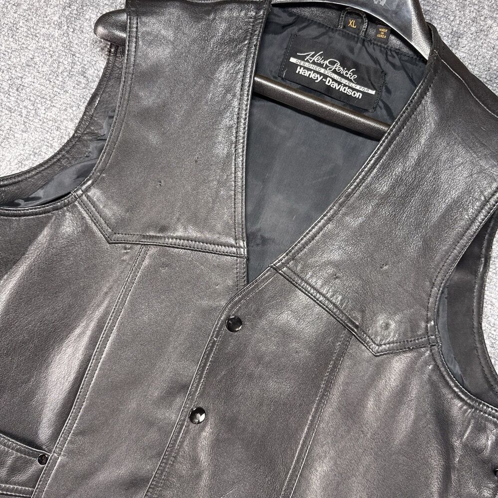 Harley Davidson Vintage Mens Hein Gericke Black Leather Biker Vest Size XL